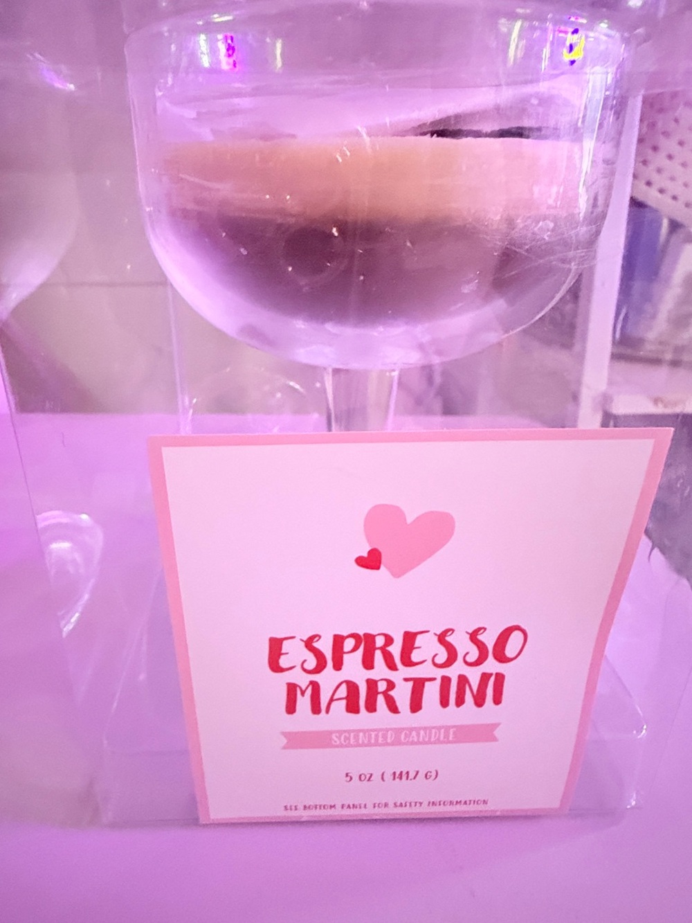 Espresso Martini Scented Candle - in a Martini Glass Pink & White Packaging